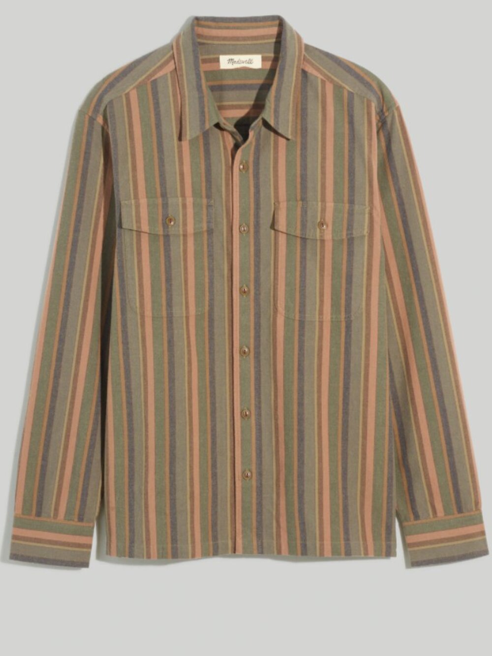 Madewell Green and Brown striped Boxy Shirt brushed cotton NWT size XXL